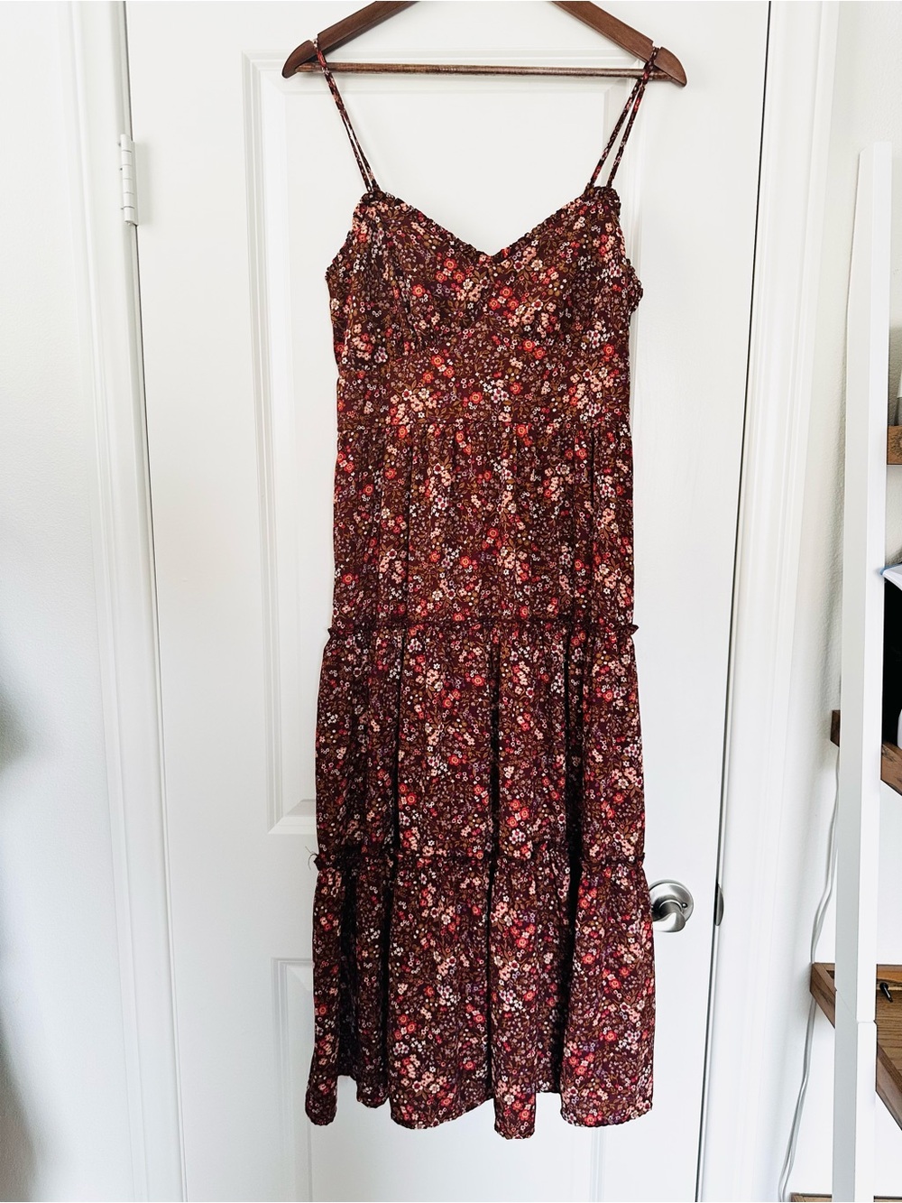 Trixxi Brown Floral Lace Up Back Maxi Dress | Romantic Cottagecore Boho XL